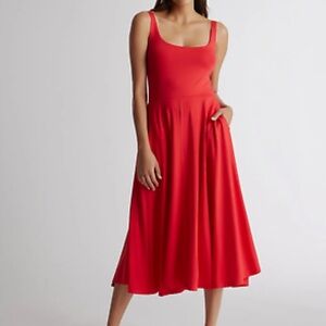 Quince Fit & Flare Red Jersey Tencel Dress w/Pockets